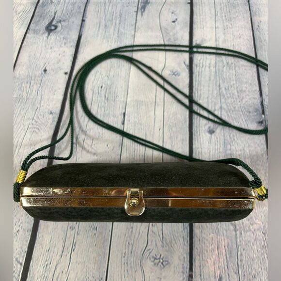 Sorpresa! Vintage Dark Green Suede Leather Evening Clutch Frame Clasp Purse - Picture 4 of 15